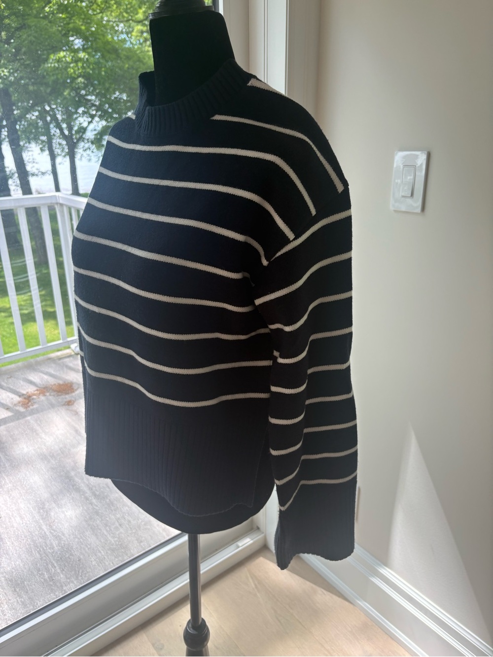 Ardene Black and White Striped Crewneck Sweater